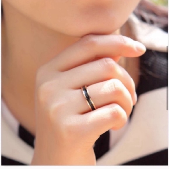 Black White Enamel Coated Ring Wedding Band - Picture 9 of 16